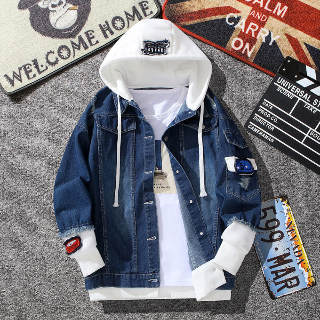 Trendy hooded denim jacket for men