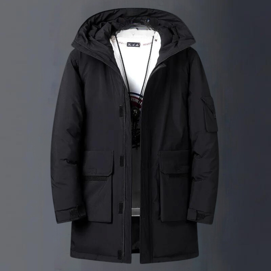 Trendy mid-length hooded jacket for men