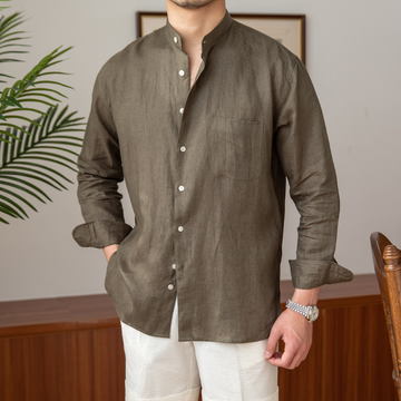 Men's casual linen button down shirt