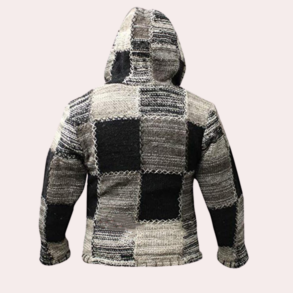 Men's hooded patchwork knitted casual jacket