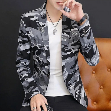 Men's casual slim fit camouflage jacket with suit collar