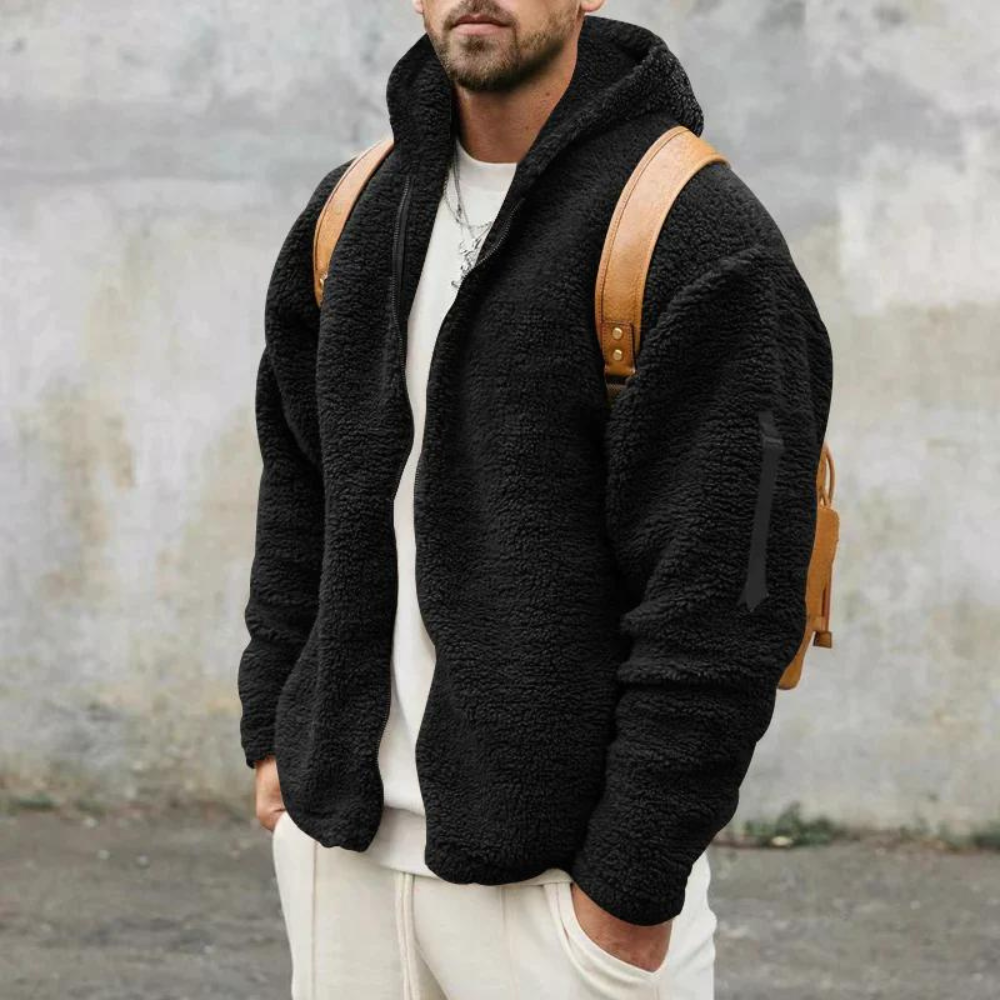 Men's hooded double-faced fleece sports jacket