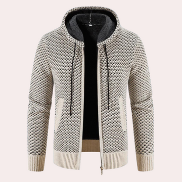 Men's mid-length hooded cardigan sweater