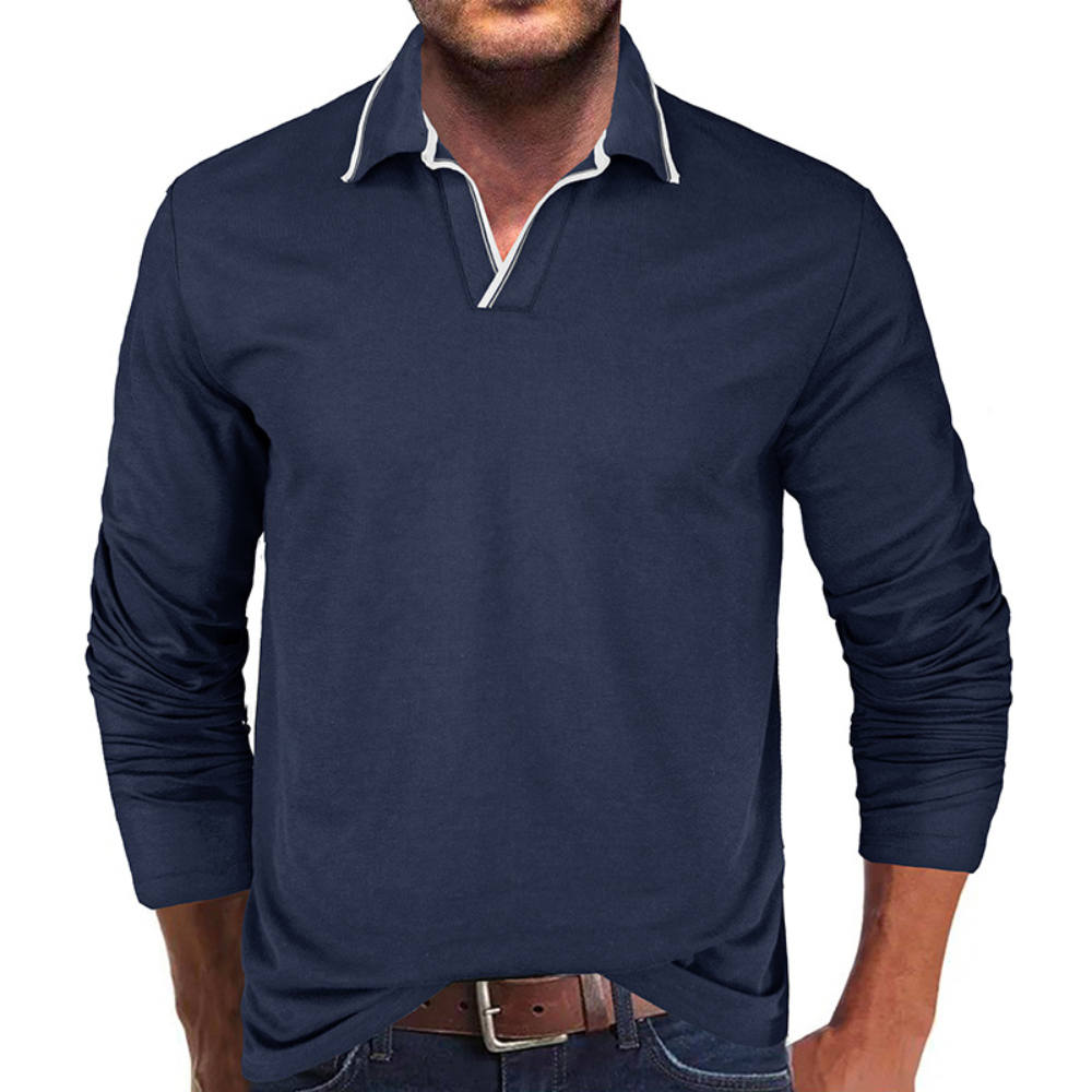 Men's asymmetrical long sleeve v-neck polo t-shirt