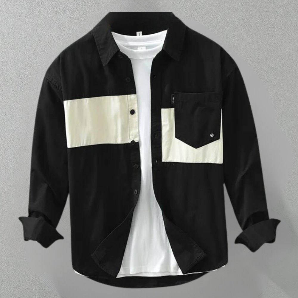 Retro patchwork long-sleeved shirt for men