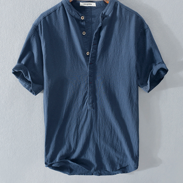 Men's cotton linen short-sleeved casual shirt