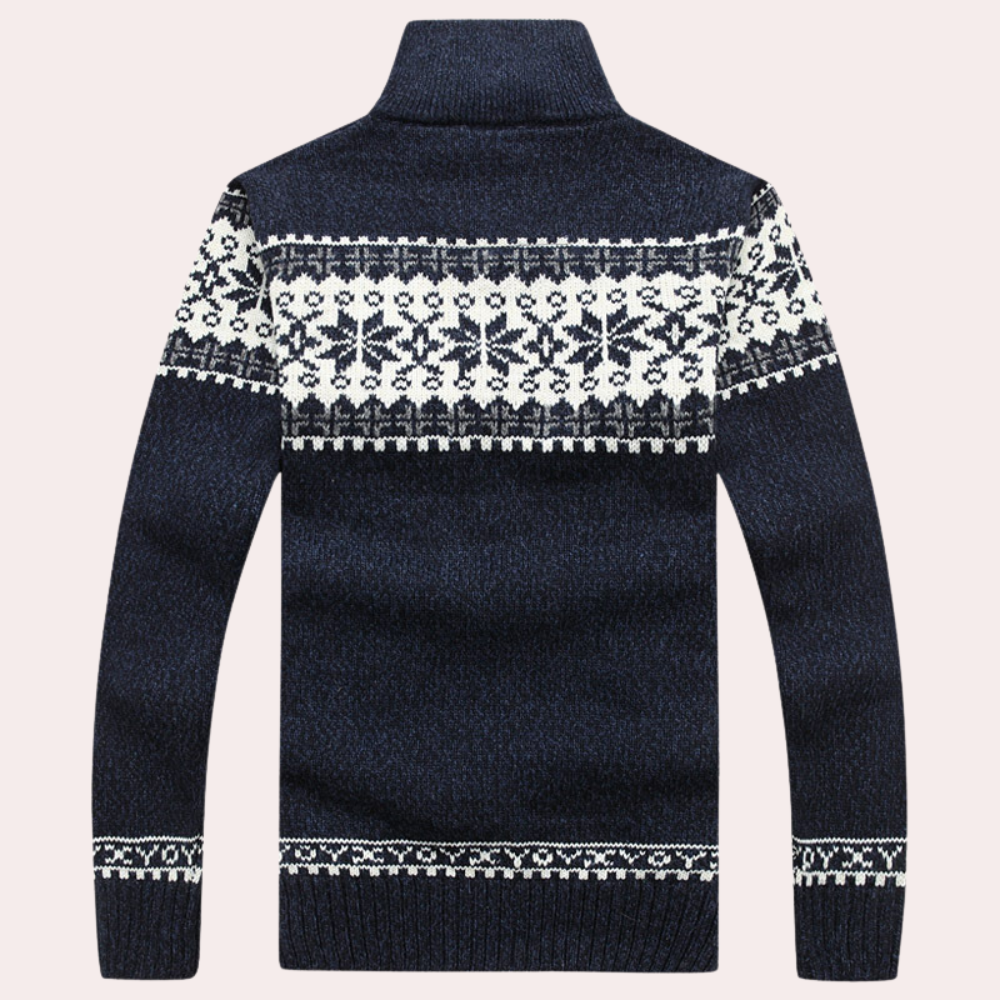 Men's zipper jacquard slim stand collar sweater