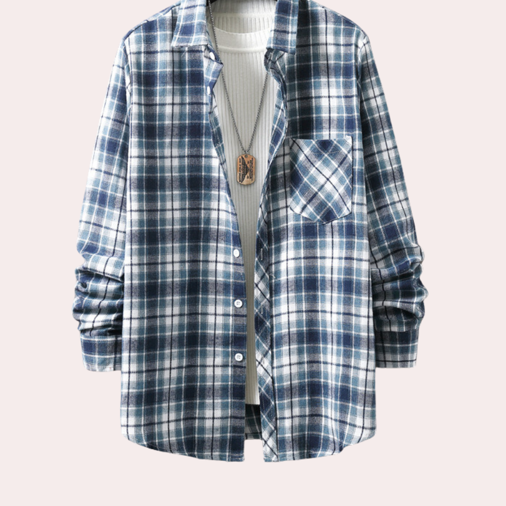 Men's long-sleeved casual plaid shirt