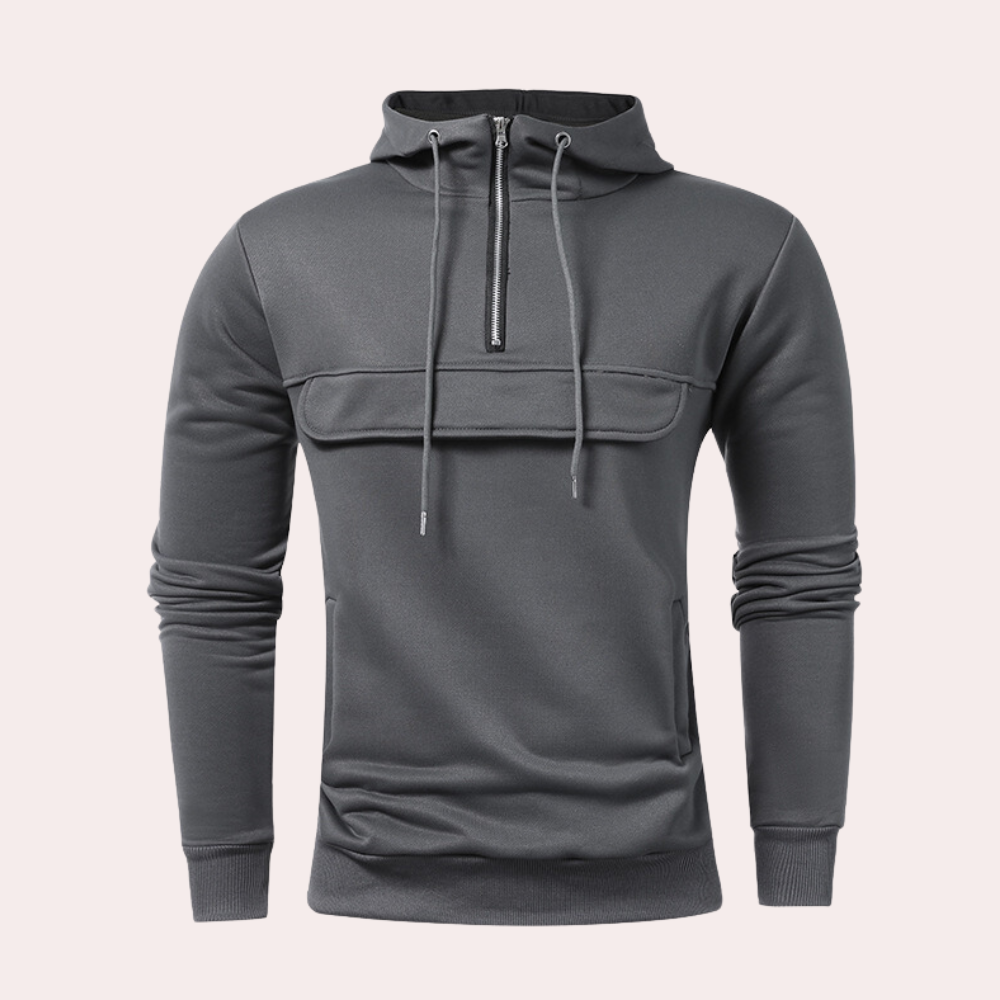 Men's basic mass zipper hooded sweatshirt with pockets