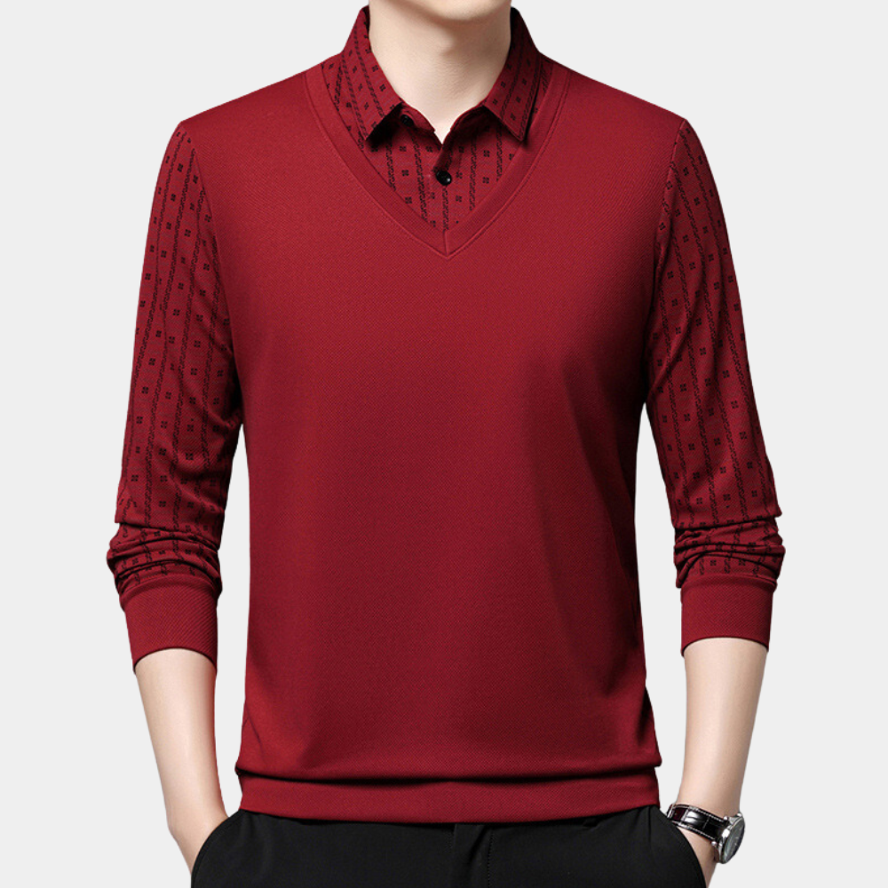 Men's floral long-sleeved polo shirt