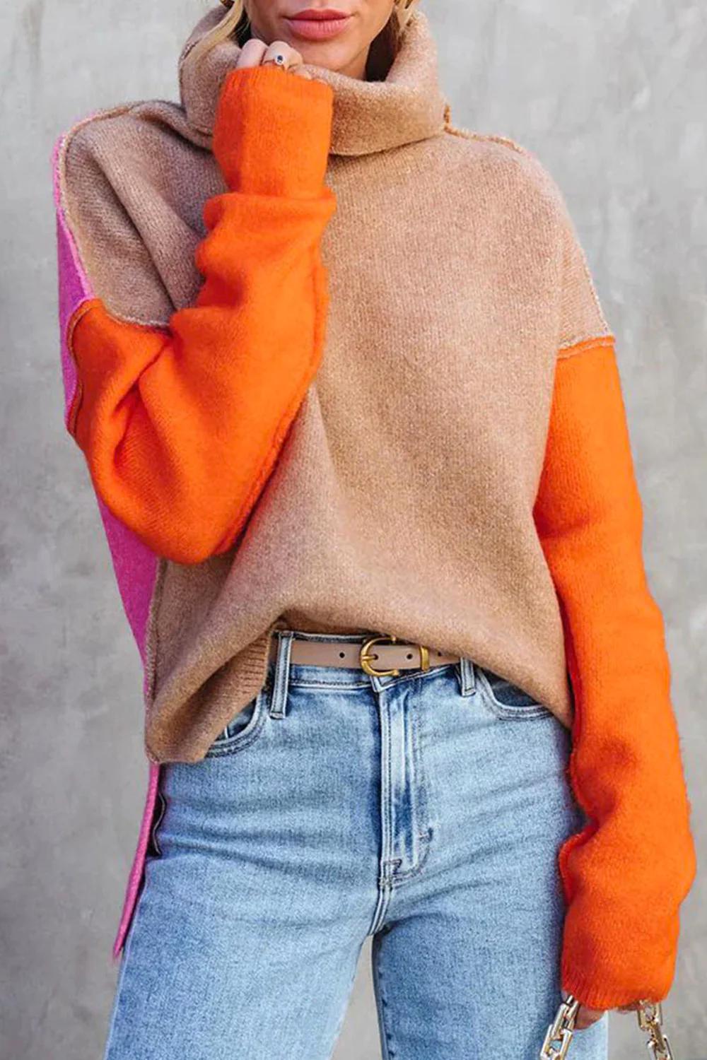 Women's colorblock turtleneck sweater