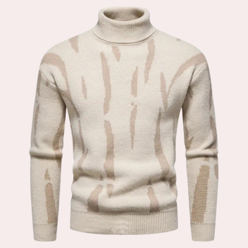 Men's high collar striped sweater