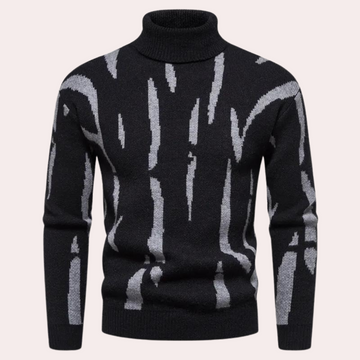 Men's high collar striped sweater