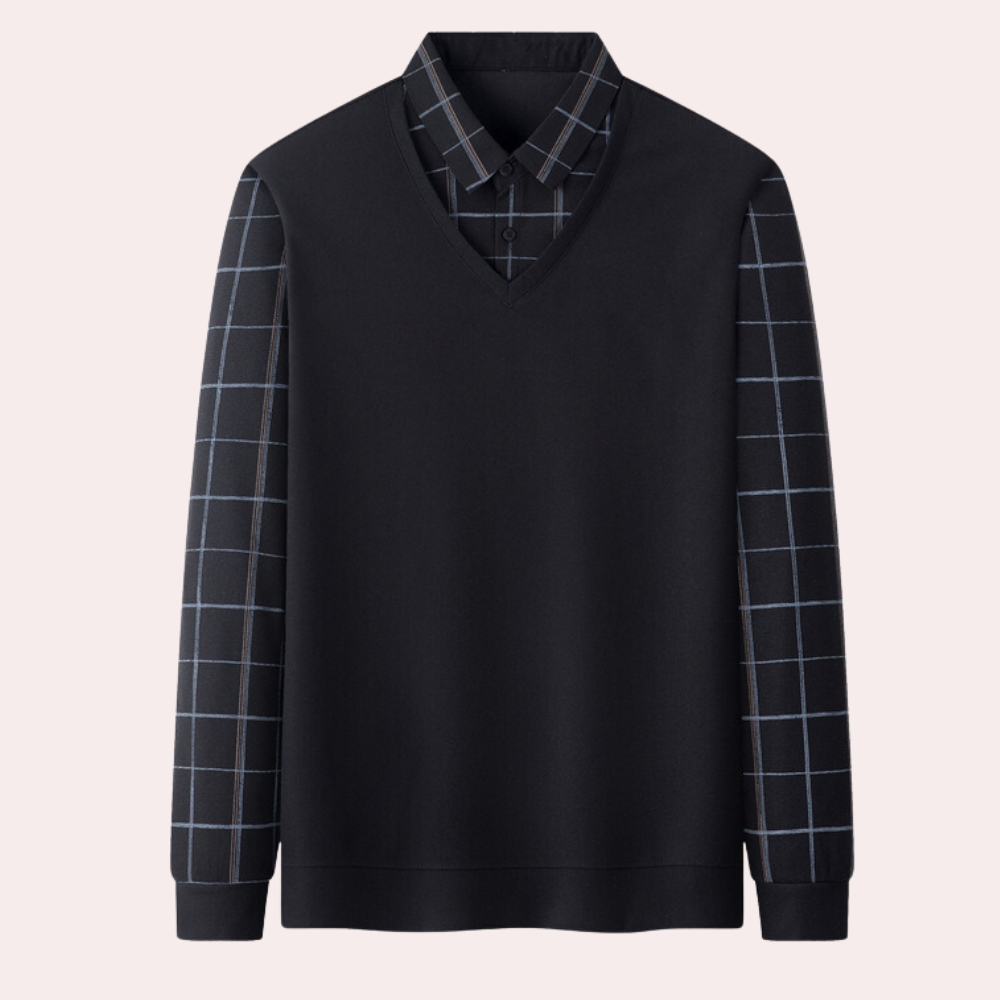 Checked long-sleeved t-shirt vest and sweater for men