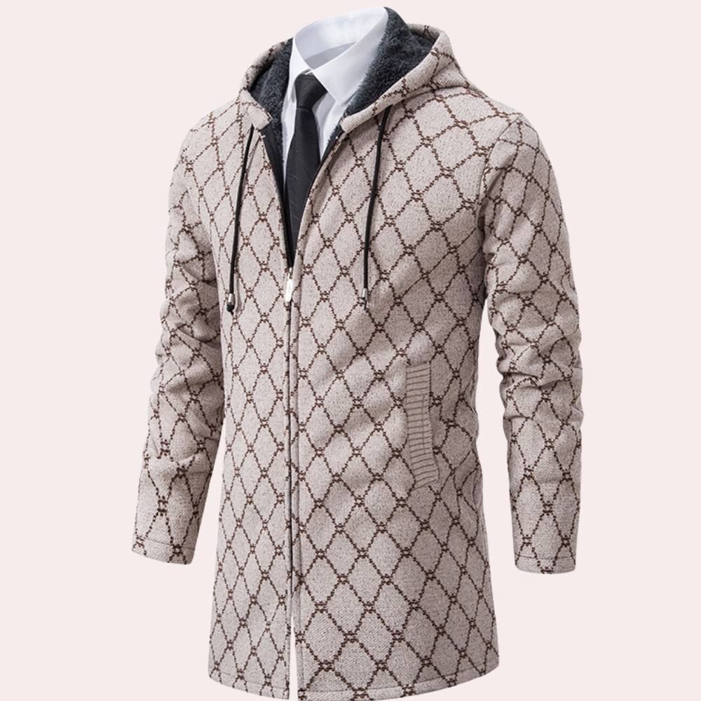 Mid-length hooded sweater cardigan for men