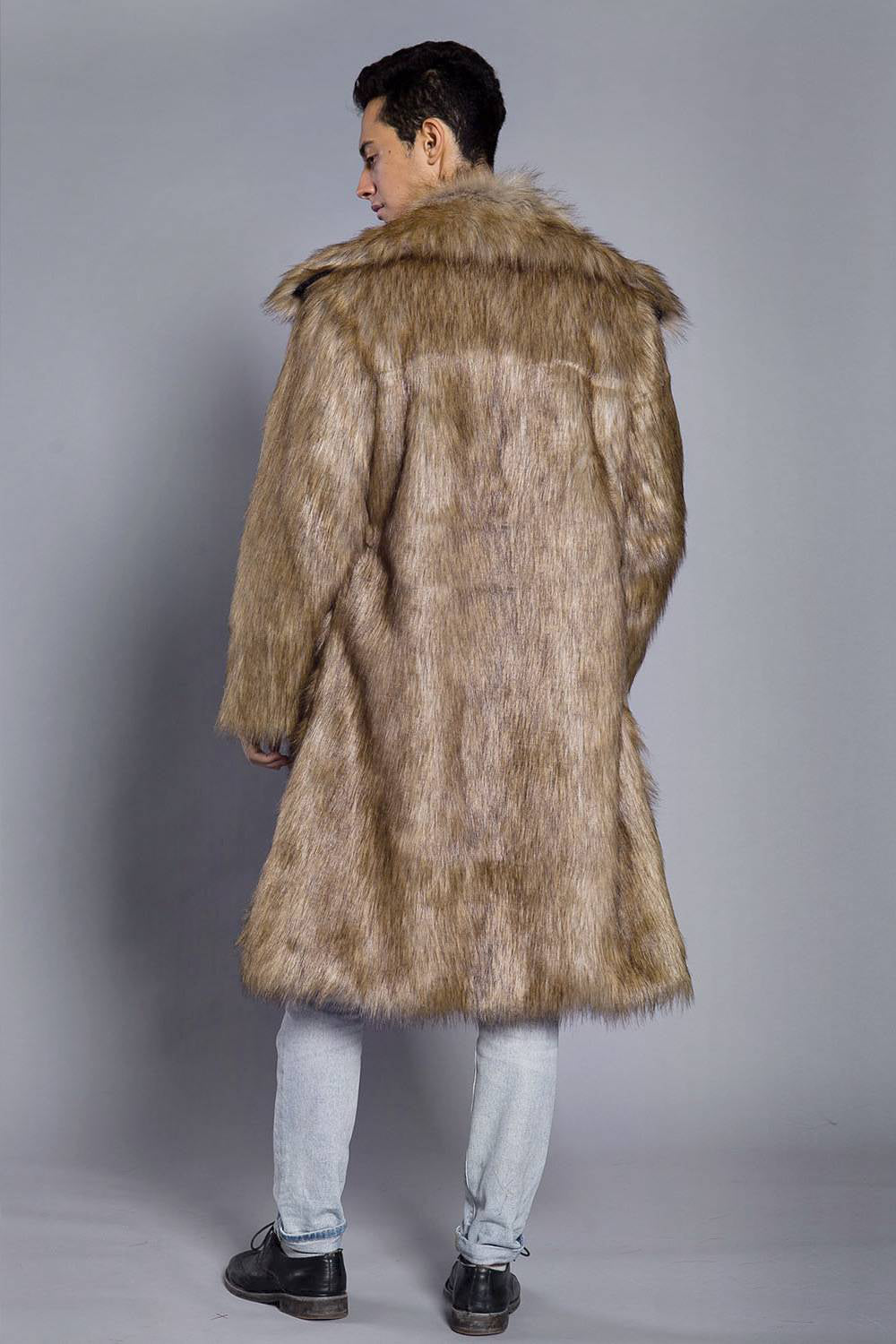 Men's fashionable faux fur long coat