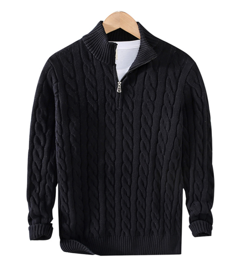 Men’s loose-fit half turtleneck sweater with zipper