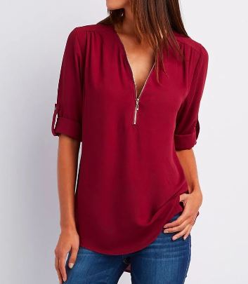 Women's zip-front blouse for effortless chic