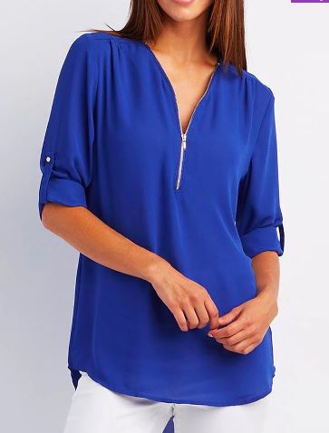 Women's zip-front blouse for effortless chic