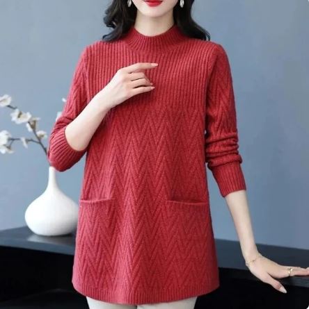 Women's sleeve sweater with stand collar