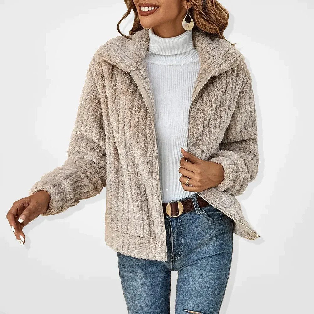 Women's long sleeve cardigan coat with zipper