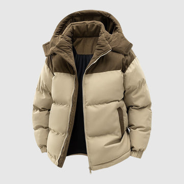Theodore Relaxed Fit Puffer Jacket | Hooded Color Block Men’s Jacket