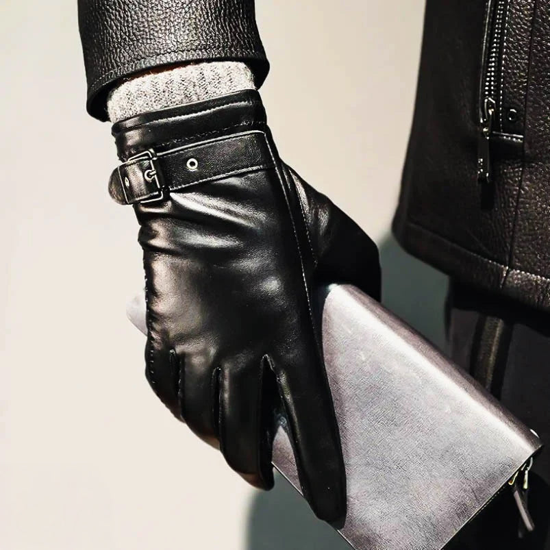 Theodore Faux Leather Snug Fit Gloves | Buckle Strap Stitched Gloves
