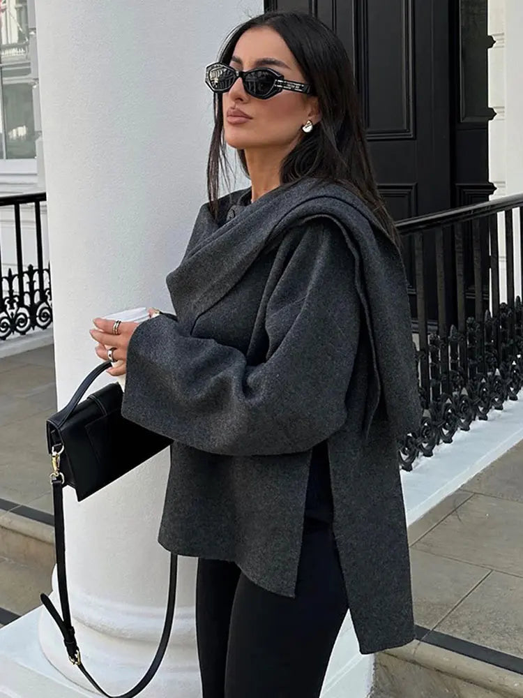 Women's asymmetric cape coat