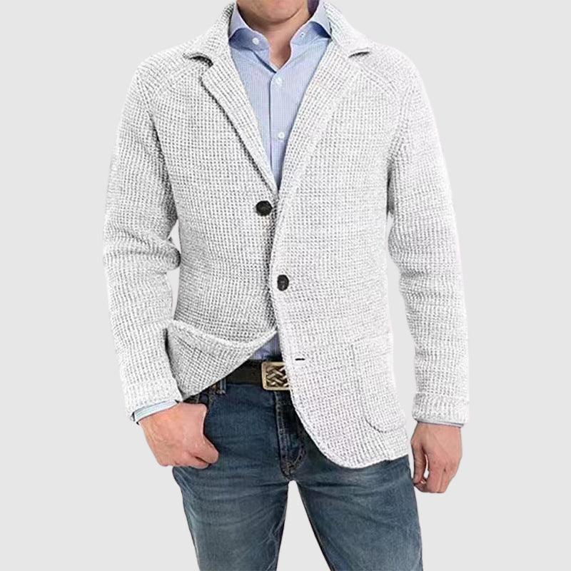 George Wool-Blend Regular Fit Knit Cardigan | Collared Button Front Patch Pockets Cardigan