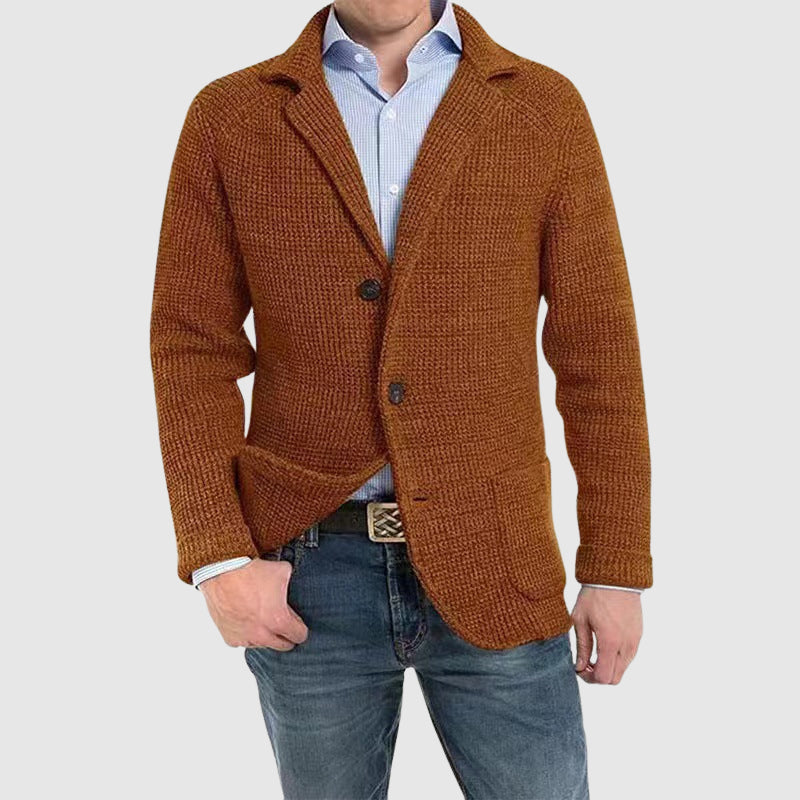 George Wool-Blend Regular Fit Knit Cardigan | Collared Button Front Patch Pockets Cardigan