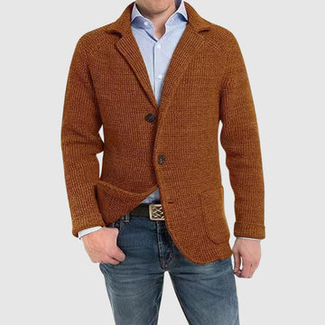 George Wool-Blend Regular Fit Knit Cardigan | Collared Button Front Patch Pockets Cardigan