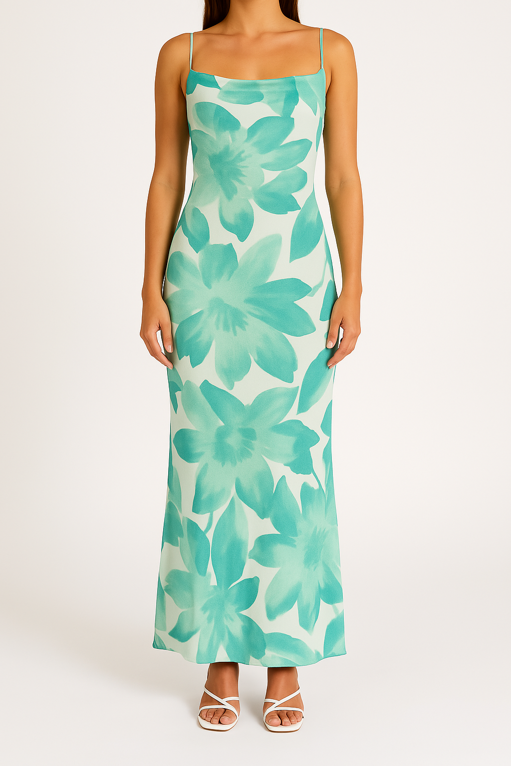 Women’s Bodycon Dress – Slim Fit – Spaghetti Straps – Floral Print – Full Length