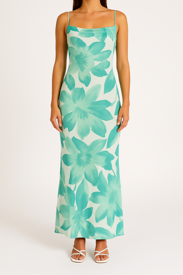 Women’s Bodycon Dress – Slim Fit – Spaghetti Straps – Floral Print – Full Length