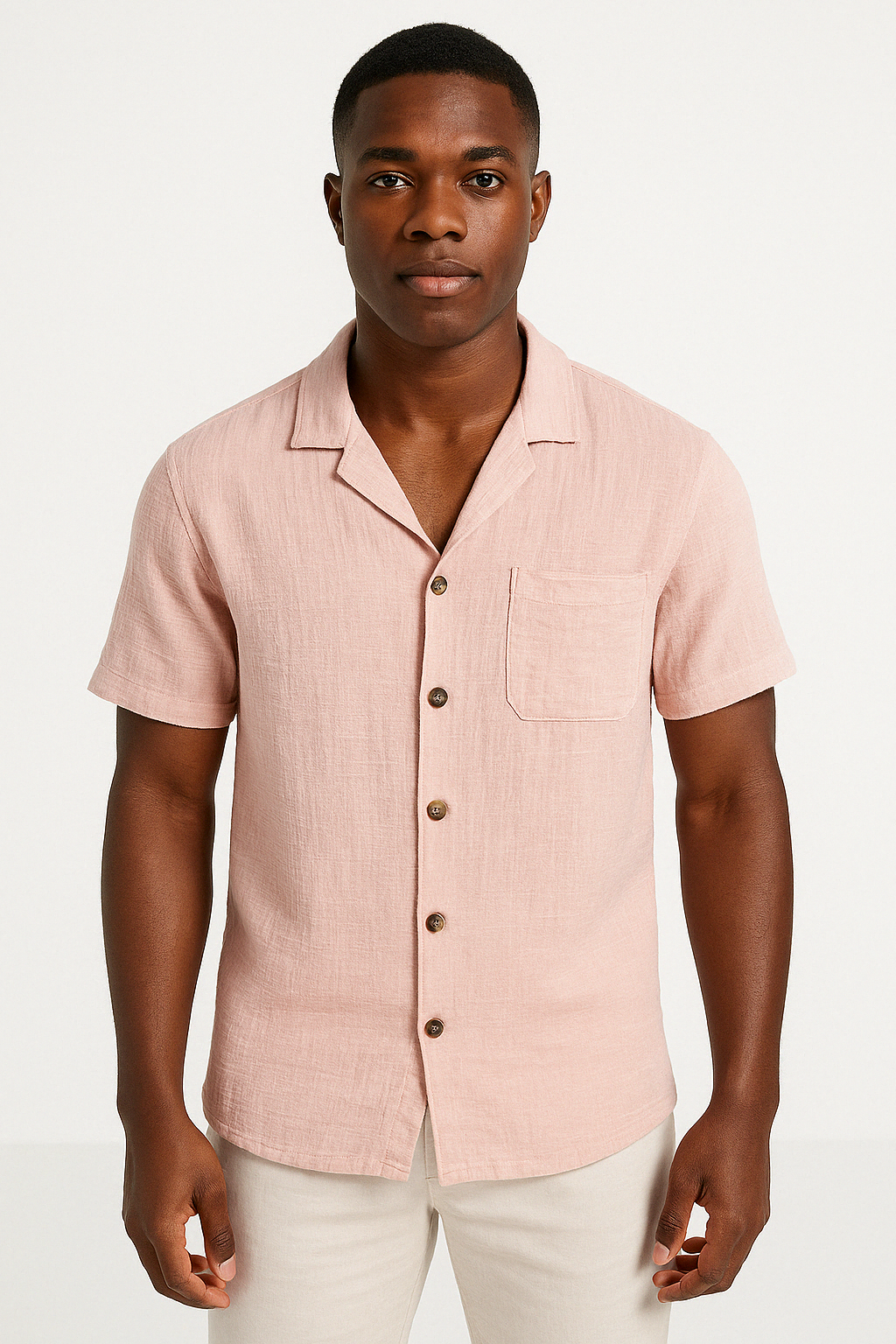 Men’s Button-Up Shirt – Cotton Linen Blend – Relaxed Fit – Short Sleeve Casual