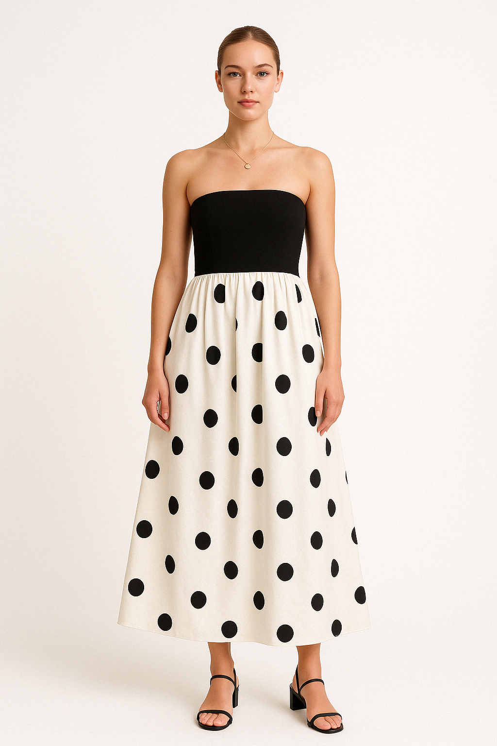 Women’s Maxi Dress – Strapless A-Line – Polka Dot – Lightweight Elegant Fit