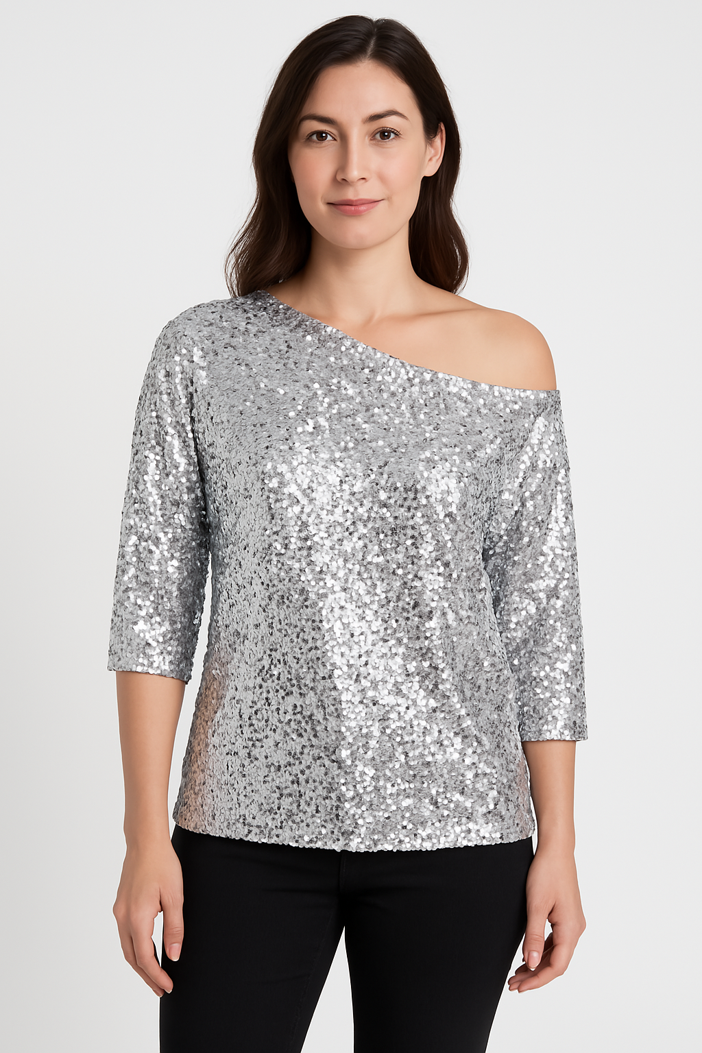 Women’s Sequin Top – Off Shoulder – Mid Sleeve – Relaxed Fit – Party Wear