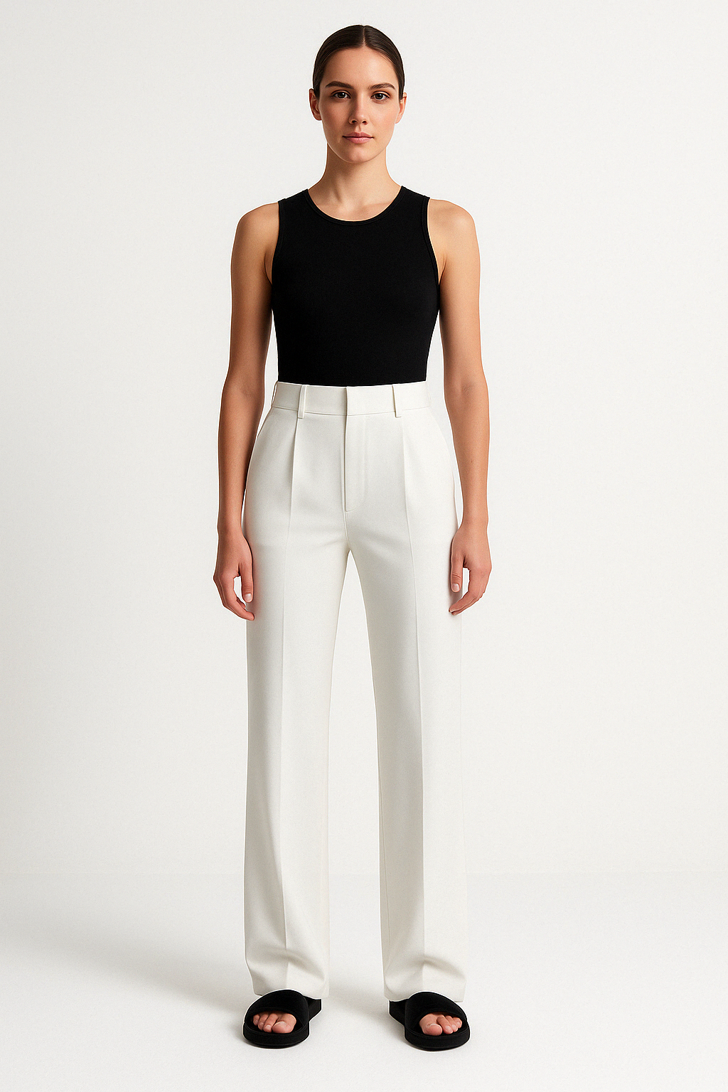 Women’s Trousers – Tailored Fit – High Waist – Wide Leg – Front Pleats – Full Length