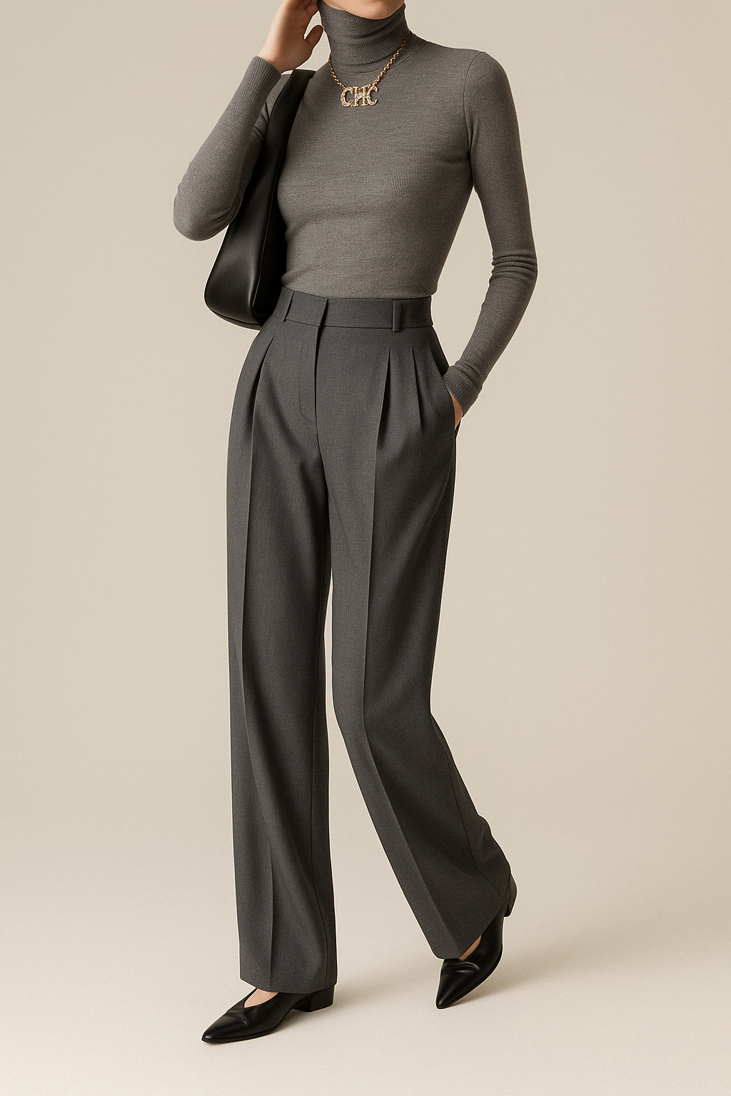 Women’s Wide-Leg Pants – High Waist – Wool Blend – Tailored Pleats – Full Length