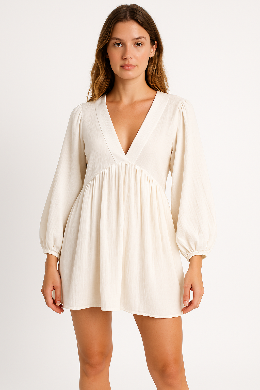 Women’s Mini Dress – Sheer Lightweight Fabric – V-Neck – Long Sleeve – A-Line Fit