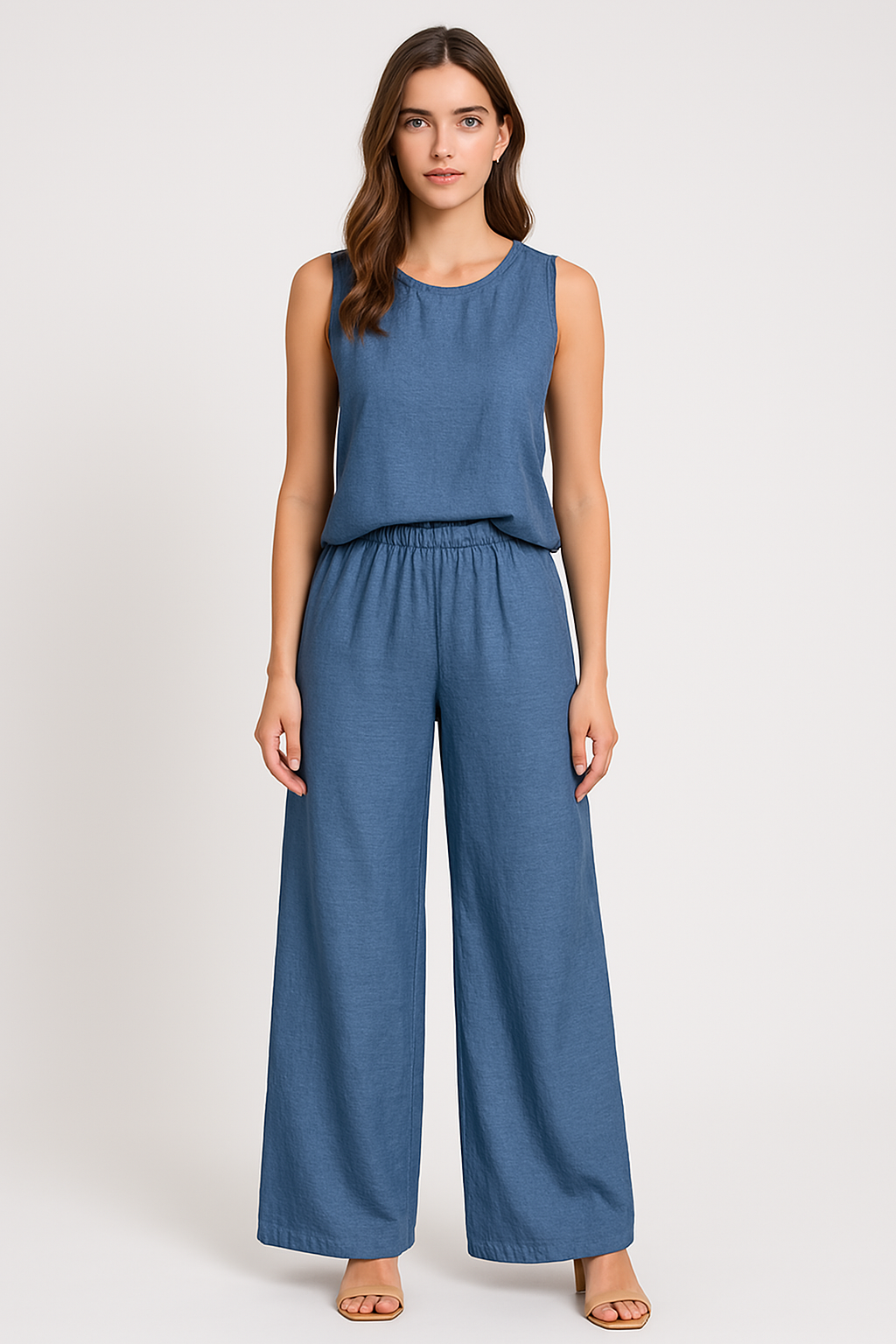 Women’s Wide-Leg Pants – High Waist – Pleated Front – Lightweight Linen Blend