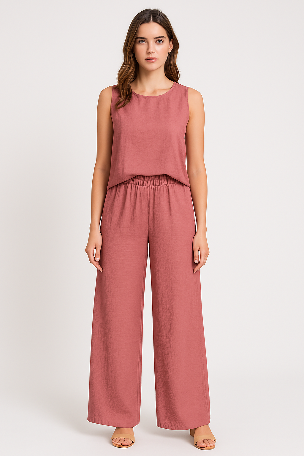 Women’s Wide-Leg Pants – High Waist – Pleated Front – Lightweight Linen Blend