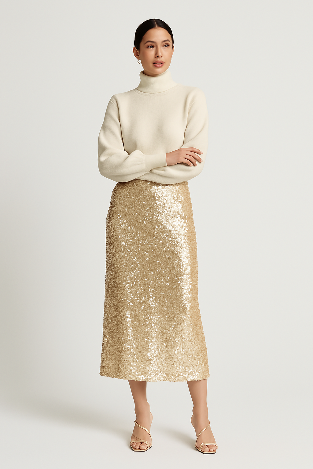 Women’s Pencil Skirt – Sequin Embellished – Fitted Silhouette – Midi Length Party Wear