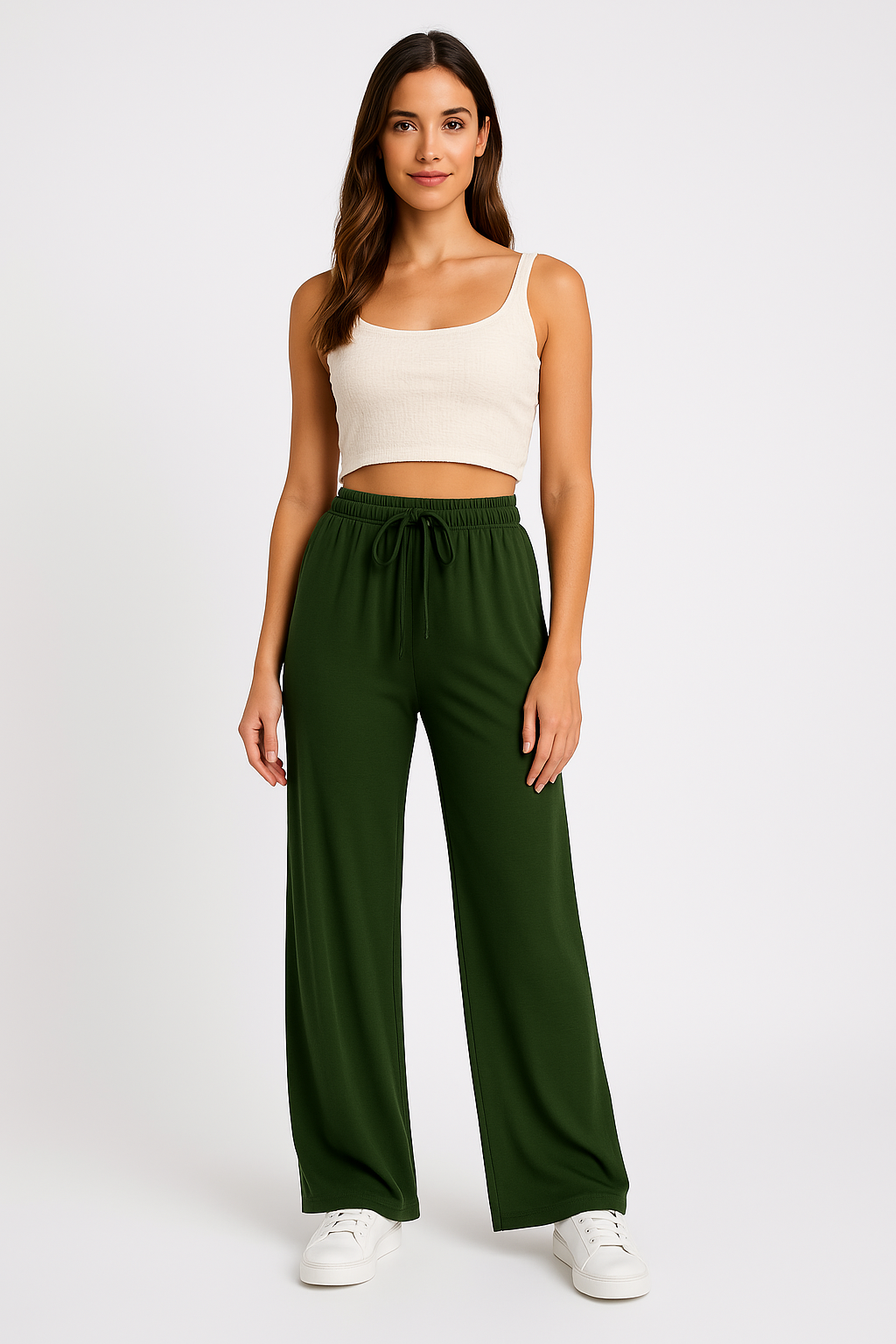 Women’s Wide-Leg Pants – Relaxed Fit – Lightweight Cotton Blend – Elastic Waist Drawstring