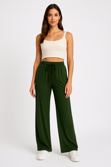 Women’s Wide-Leg Pants – Relaxed Fit – Lightweight Cotton Blend – Elastic Waist Drawstring