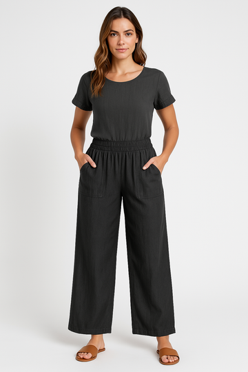 Women’s Denim Pants – High Waist – Wide Leg – Elastic Waist – Full Length Casual Fit