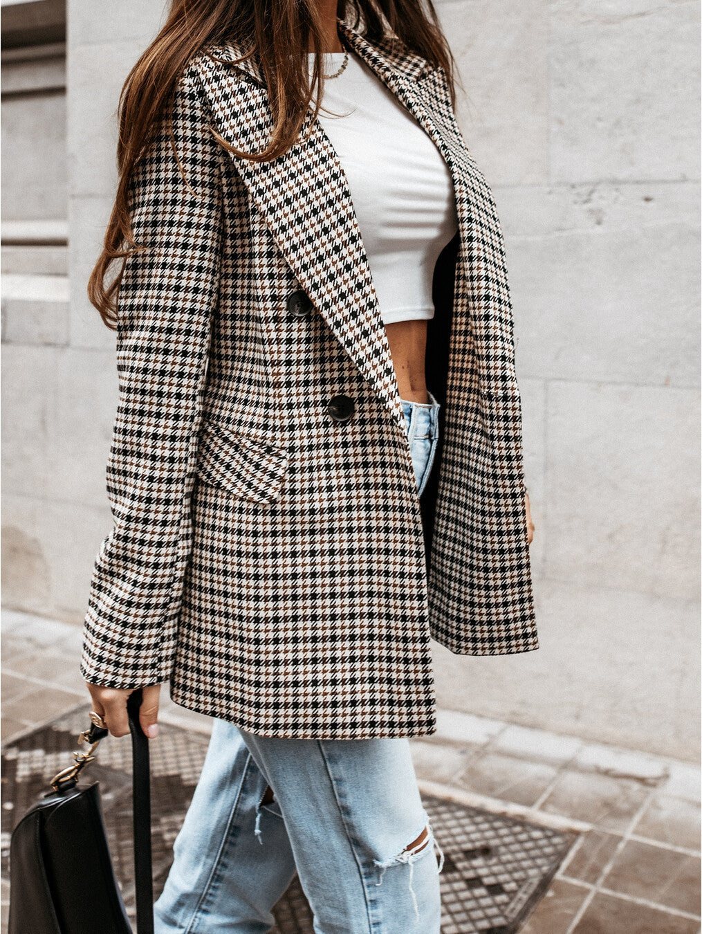 Women's checkered double-breasted blazer