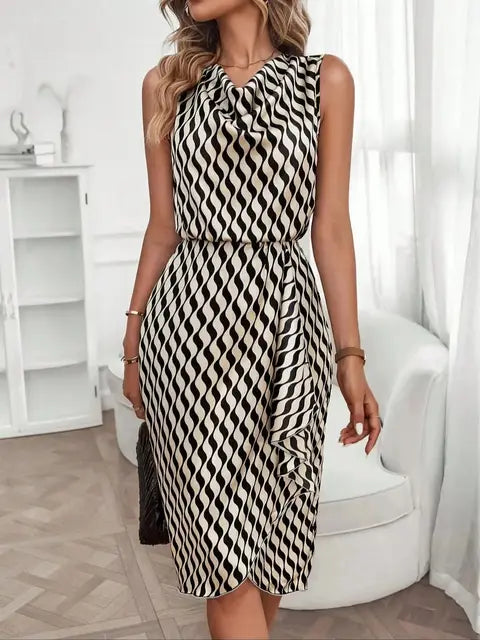 Women's Draped Asymmetrical Hem Printed Dress