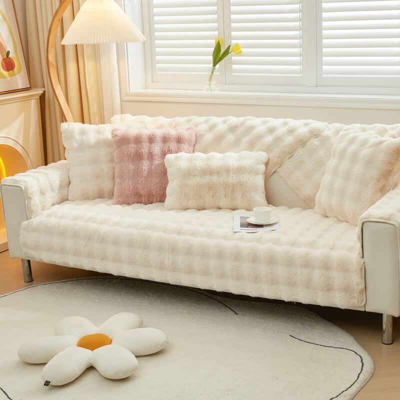 Plush Faux Fur Quilted Sofa Slipcover