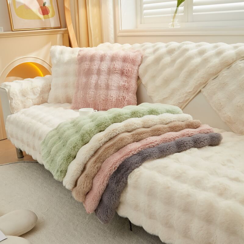 Plush Faux Fur Quilted Sofa Slipcover