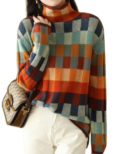 Women's retro checkered sweater